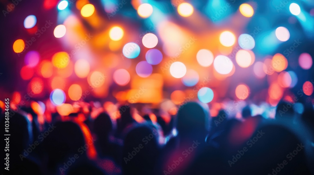 Aufkleber abstract image capturing a crowd at a concert with blurred lights in the background