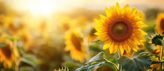 Fototapeta premium Sunflowers Or Helianthus Annuus Field It Is An Annual Plant In The Family Asteraceae With A Large Flower Head