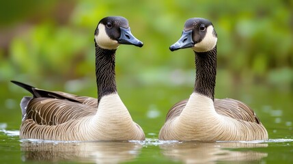 Obraz premium Canadian Goose Couple On The Water Close Up In Spring