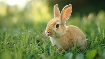 Cute domestic rabbit in a lush green meadow showcasing adorable wildlife often found as a beloved pet on farms