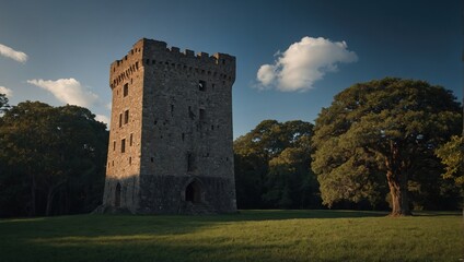 An impressive archer tower among rolling hills captivates visitors from afar