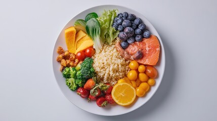 Close up of a balanced meal plate showcasing healthy nutrition and dietetics elements