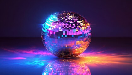 Vibrant disco ball reflecting colorful lights at a dance party in a dim venue
