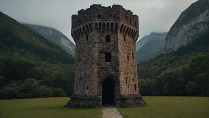 An impressive archer tower rising above the treetops commands attention from afar