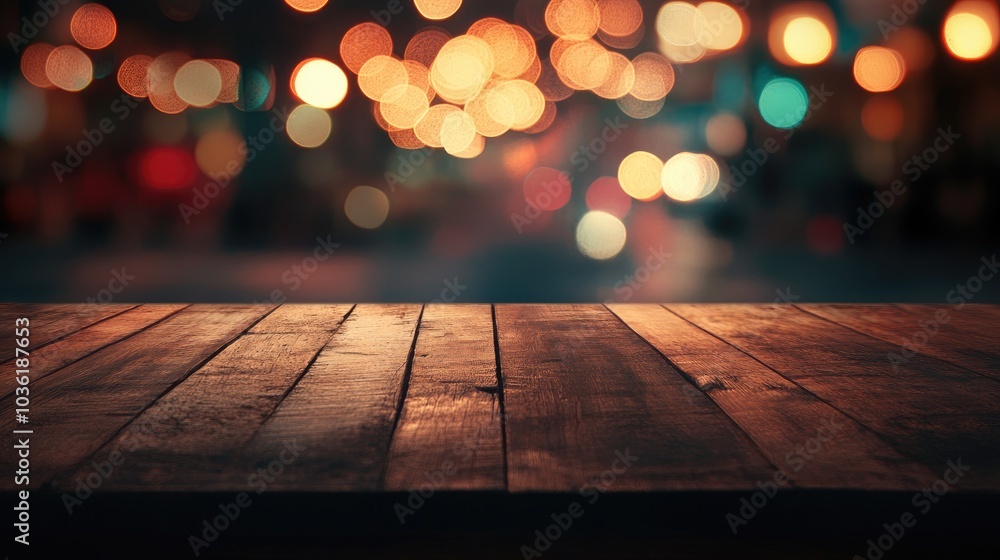 Poster wooden tabletop with a bokeh light background ideal for showcasing or arranging your products high q