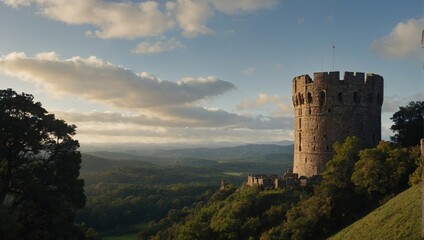 An impressive archer tower surrounded by vibrant foliage is a sight to see in autumn