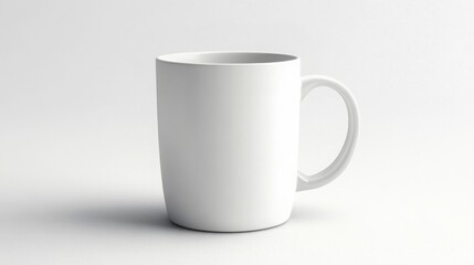 Obraz premium Minimalist plain white ceramic coffee mug with a simple design, placed on a white background, ideal for branding or mockups