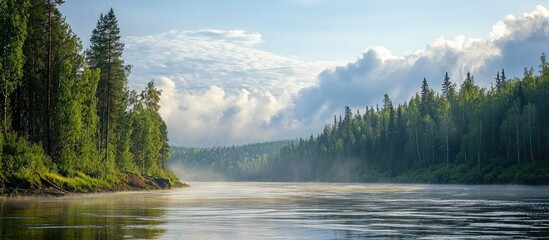 North River In The Forest Area In The Subpolar Urals On A Summer Day