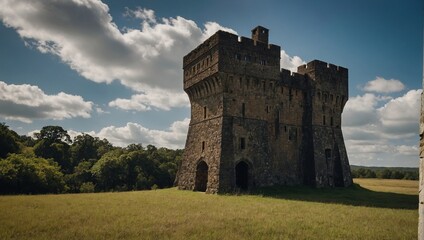Archer tower silhouette against the setting sun