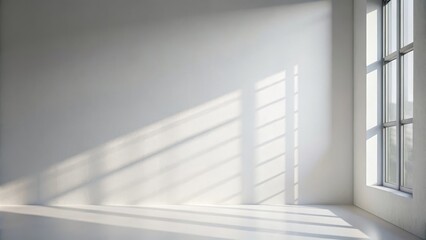 Obraz premium Empty white room with sunlight casting geometric shadows from window on wall