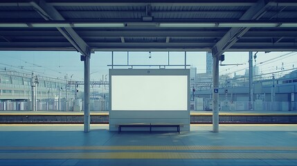 Obraz premium An empty white poster on the exterior of a modern train station, perfect for advertising.