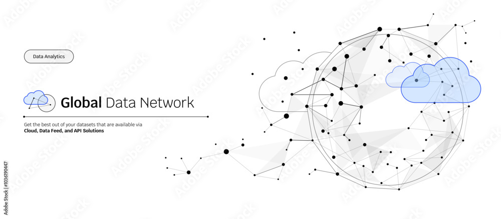 Wall mural abstract big in cloud global data network connection banner or header, wireframe black connected dot