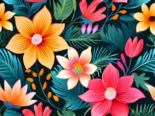 Seamless floral pattern. Flowers isolated on black
