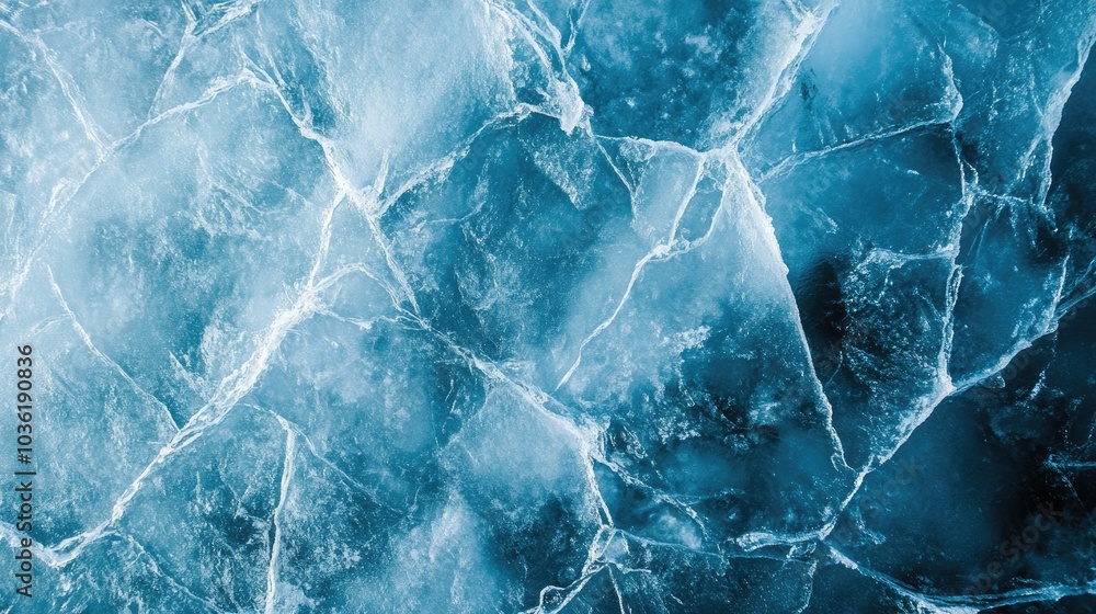 Poster close up of textured ice surface displaying cracks and scratches conveying themes of coldness and fr