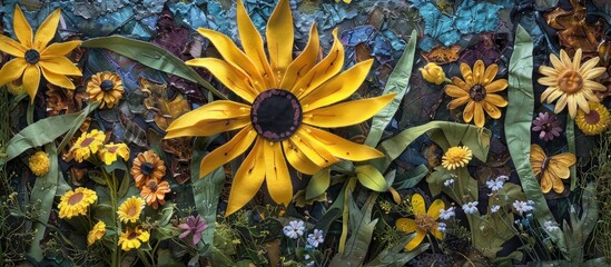 Big Yellow Flower Black Eyed Susan In Autumn Among Other Yellow Flowers