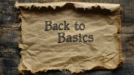 Back to Basics phrase displayed on ripped brown paper texture