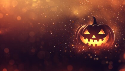 Fototapeta premium A glowing jack-o'-lantern shines brightly in a festive autumn setting