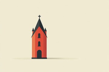 Fototapeta premium Minimalist flat design of a small red church on a light beige background symbolizing simple architectural beauty and tranquility in a peaceful rural setting