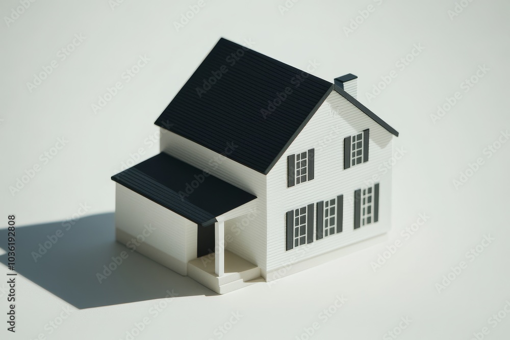 Aufkleber simple architectural model of a white house with a dark roof set against a plain background blending