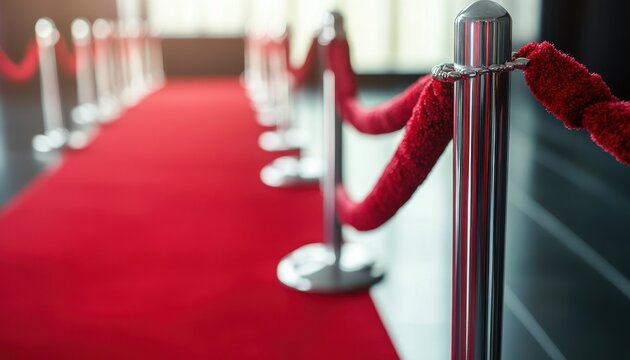 Elegant red carpet setup with stanchions in a modern indoor venue during an event