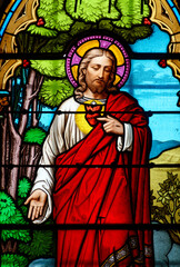 2024-10-15, Collomiers, FRANCE. Stained glass (19th century) of Sacred Heart of Jesus Christ.