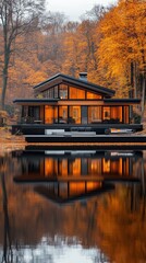 Fototapeta premium Cosy house in autumn forest