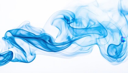 Ethereal blue smoke swirling gracefully against a white background