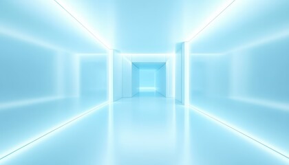 Fototapeta premium Bright and modern corridor illuminated with blue light in a futuristic setting
