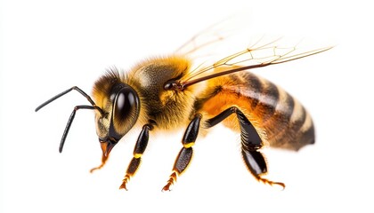 Close-up of a honeybee displaying detailed features in natural light