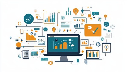 Data analytics and insights visualization on a computer screen in a creative design