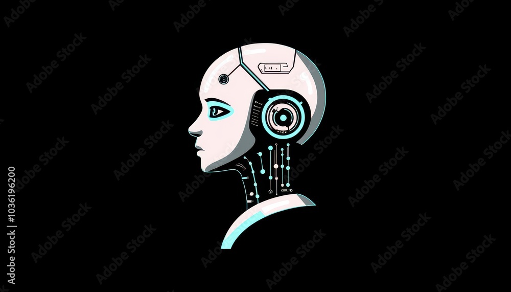 Aufkleber a futuristic robot head with digital circuitry and sleek design in profile view