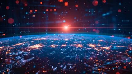 Obraz premium Digital world with a grid of data lines showing global telecommunication and IoT