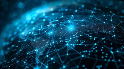 Obraz premium Digital world with a grid of data lines showing global telecommunication and IoT