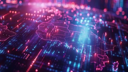 Digital world with a grid of data lines showing global telecommunication and IoT