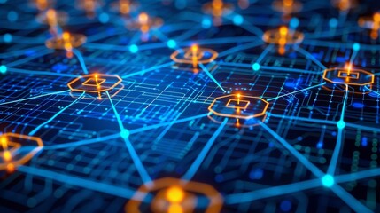 Digital world with a grid of data lines showing global telecommunication and IoT