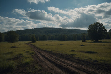 Obraz premium wide plain at the edge of the forest