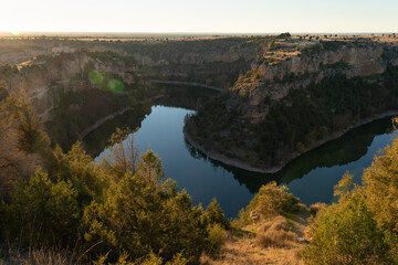 Landscape of Duraton gorges at sunset in Foz Monastery zone, Segovia, Castilla y Leon, Spain