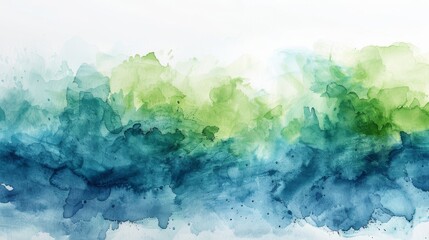 Watercolor banner with bold, abstract brushstrokes in shades of blue and green, dynamic and artistic