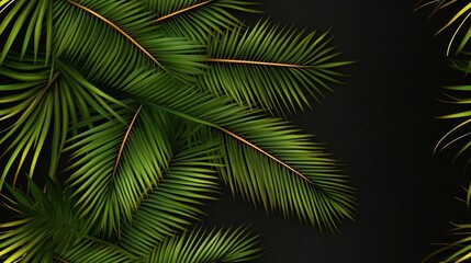 A vibrant arrangement of green palm leaves creating a seamless tropical pattern set against a contrasting black background