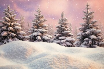 Fototapeta premium Beautiful landscape with snow covered fir trees and snowdrifts.Merry Christmas and happy New Year greeting background with copy-space.Winter fairytale , ai