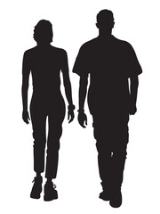 Silhouette of couple man and woman walking away. Black items isolated on white background.