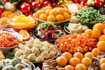 Colorful and abundant feast for Chinese New Year celebration