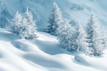 Fototapeta premium Beautiful landscape with snow covered fir trees and snowdrifts.Merry Christmas and happy New Year greeting background with copy-space.Winter fairytale , ai