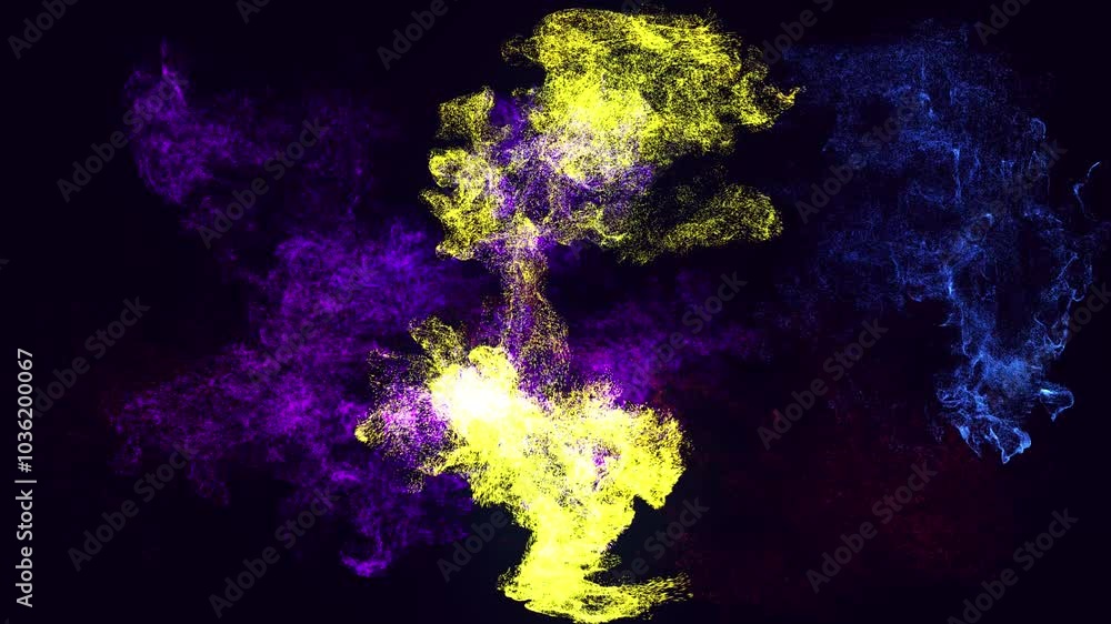 Poster colorful beautiful bg with lambent magic particles. glow particles spread like ink effect. luma matt