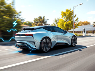 Fototapeta premium electric car on the road