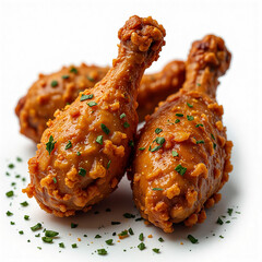 Crispy fried chicken golden and crunchy on a plain white background
