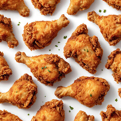 Crispy fried chicken golden and crunchy on a plain white background