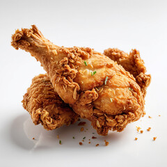 Crispy fried chicken golden and crunchy on a plain white background