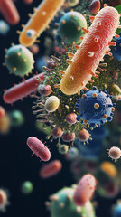 Fototapeta premium diverse colorful microorganisms, bacteria and viruses. Unique texture and shape. Bright colors.