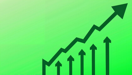 Fototapeta premium Green upward trend graph with arrows on a gradient background showing growth concept